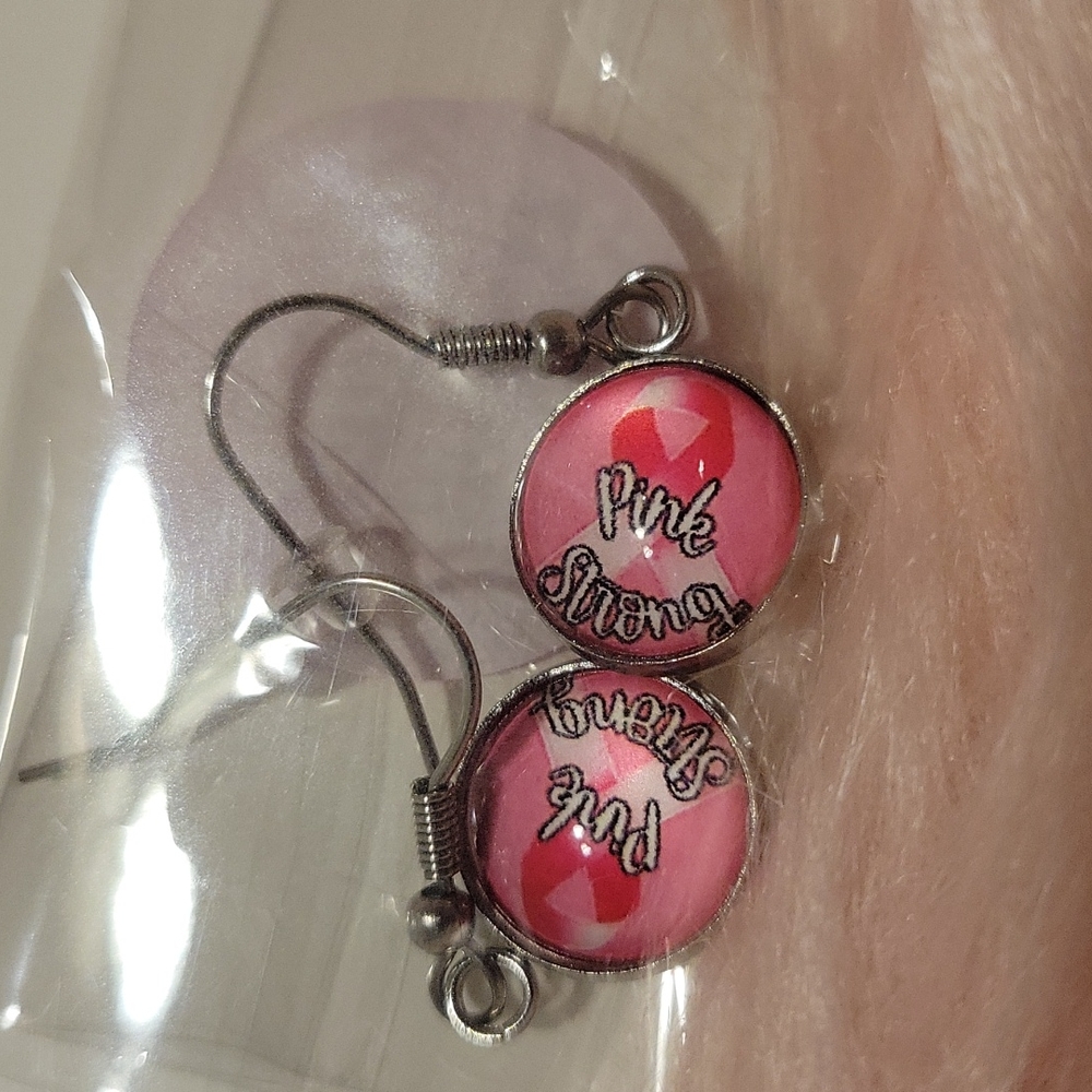 SALE! Breast Cancer Awareness Earrings "Pink Strong"